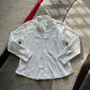 Foxcroft White Eyelet Button Front Shirt